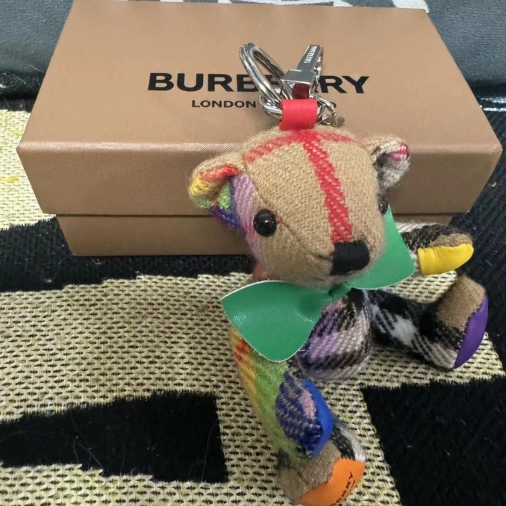 Burberry Multicolor Teddy Bear Keychain with Green Bow